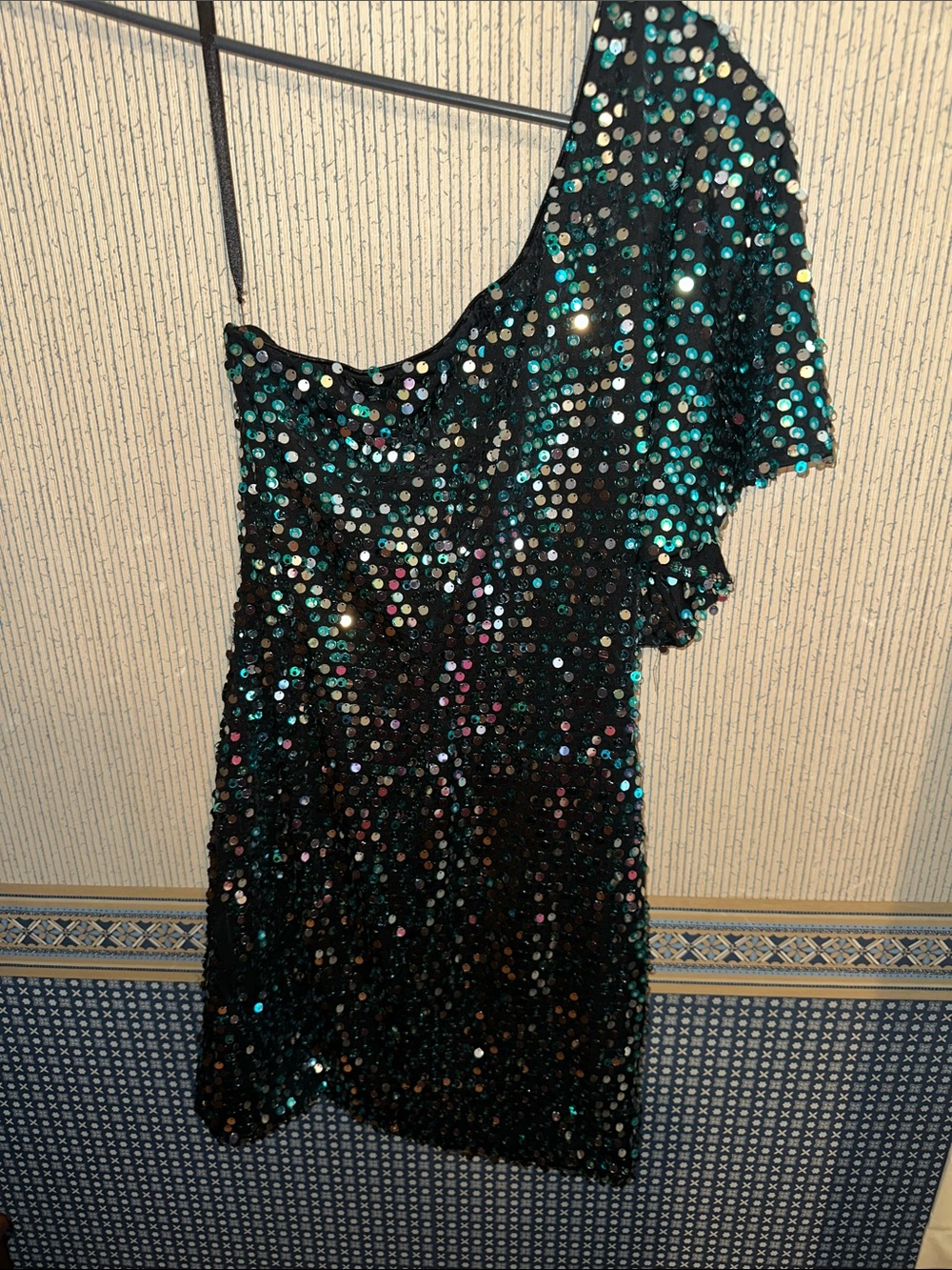 As U Wish Black Sequin One-Shoulder Mini Dress